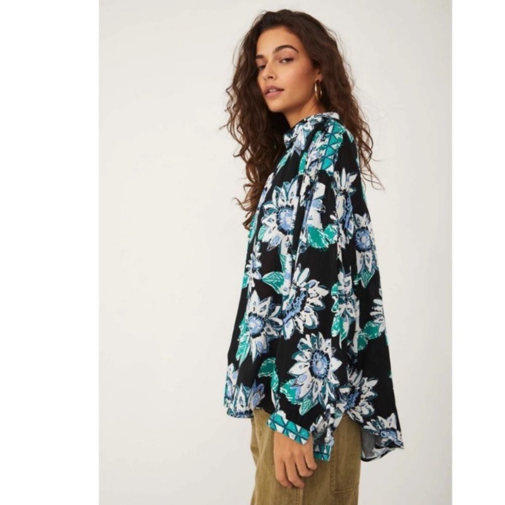 NWT Free People Good Vibration Blouse in Black Combo - Picture 6 of 8